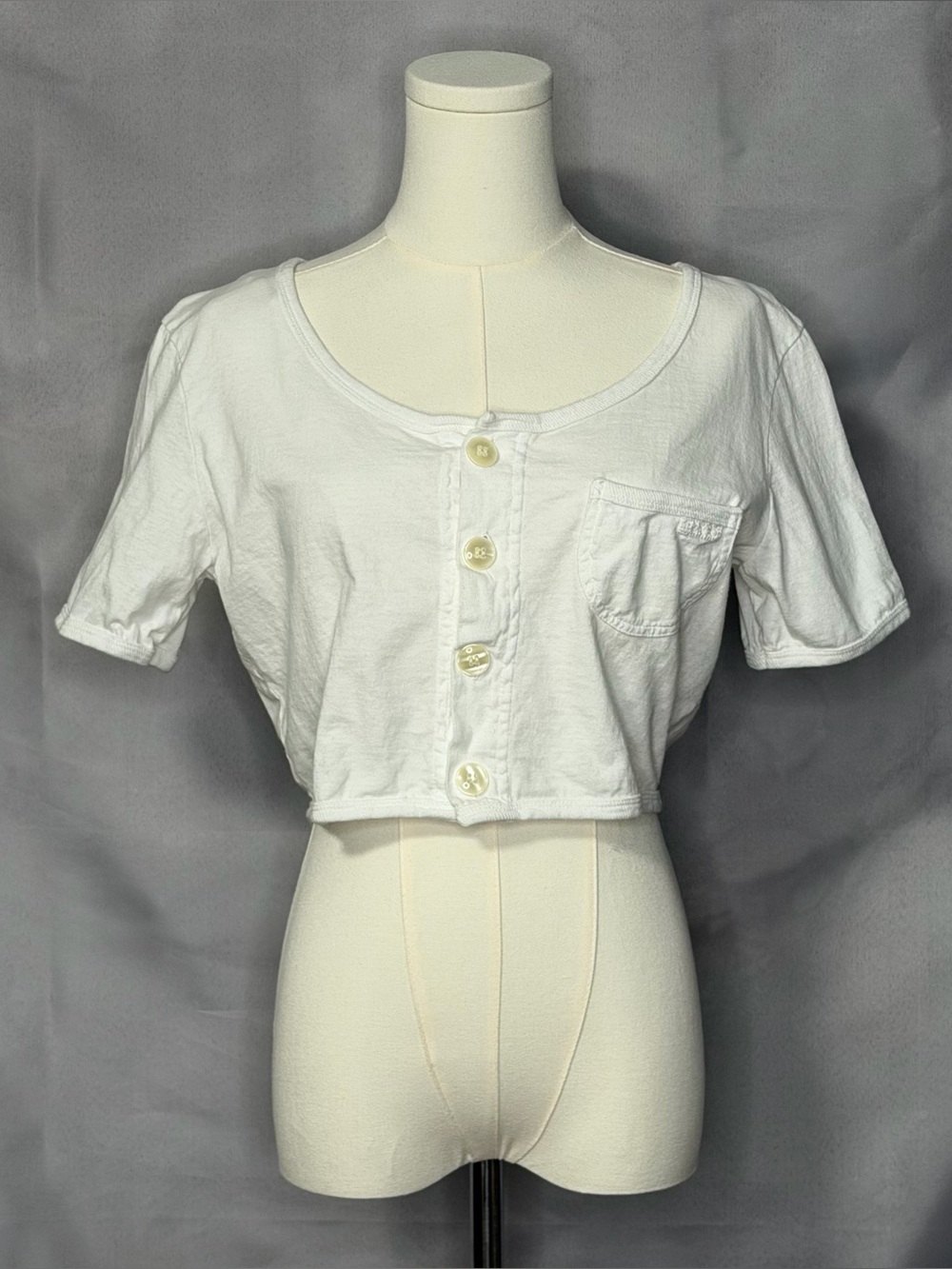 Bongo White Buttoned Crop Top 80s Vintage